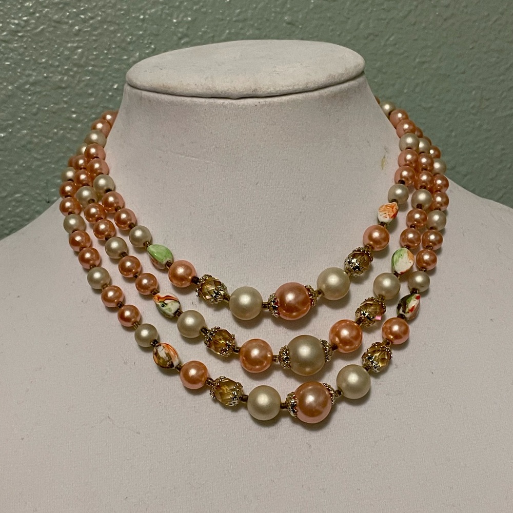 Vintage 3 layer necklace and earring set